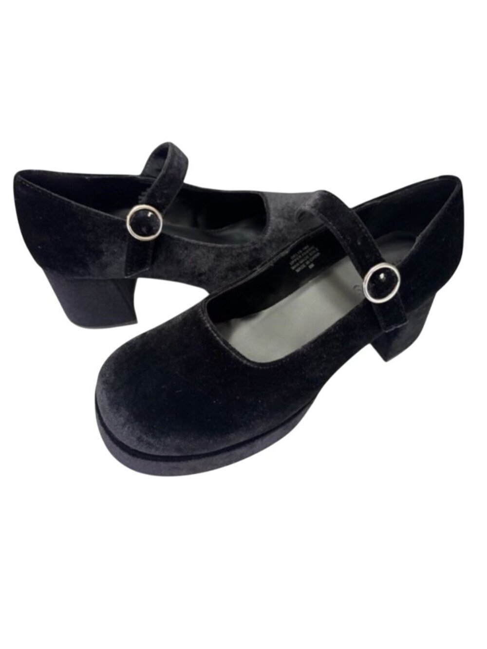 Delia’s Y2K Black Velvet Mary Jane Platform Shoes Buckle Strap Chunky size 8